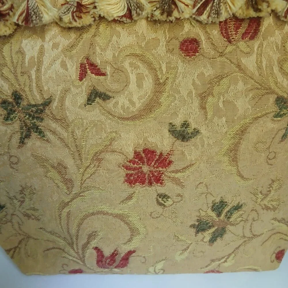 Golden Yellow Floral Brocade Fabric Bamboo Handled Satchel Bag ~ Lovely!